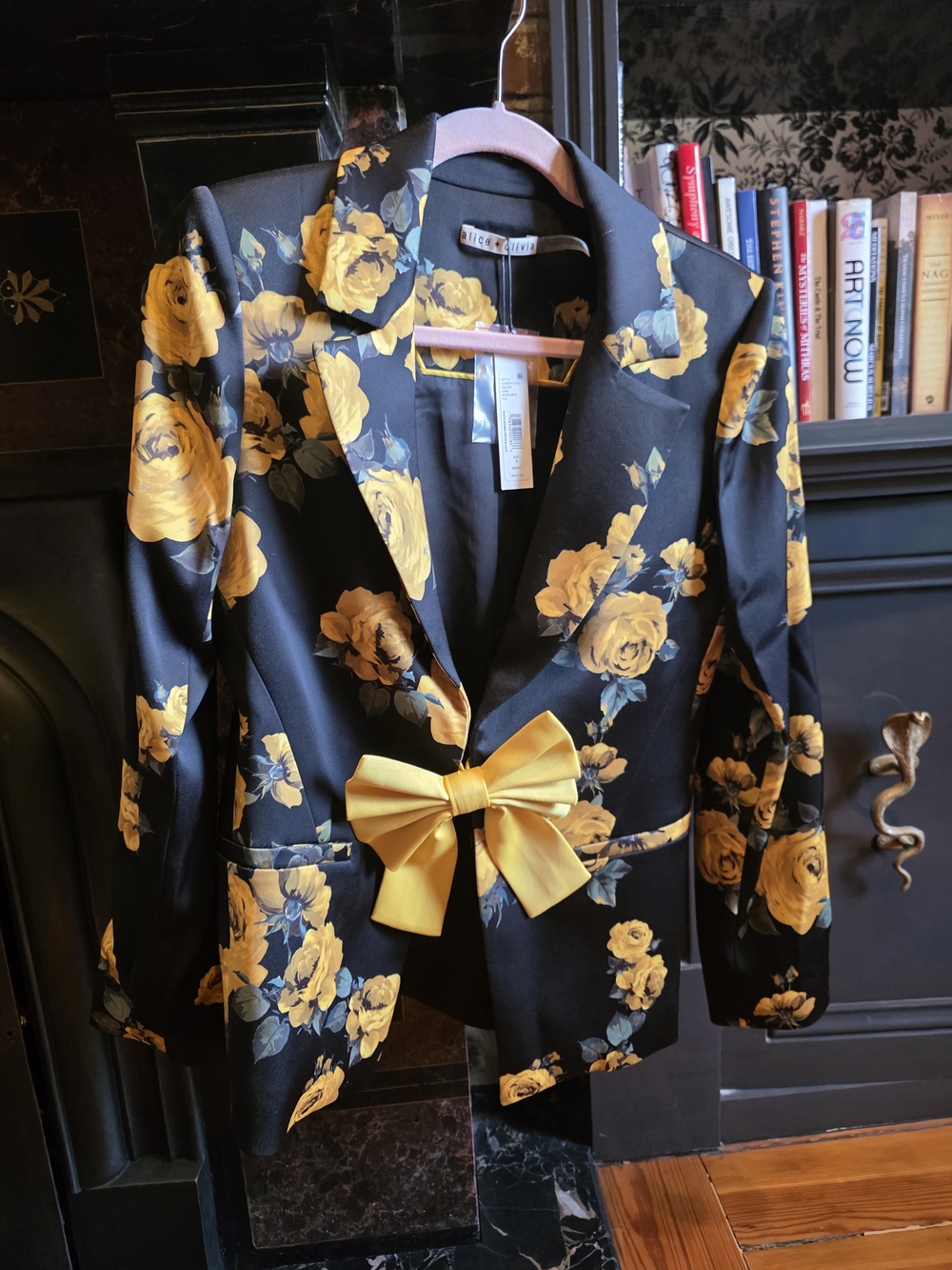 Alice + Olivia Black Blazer with Yellow Floral Print and Bow